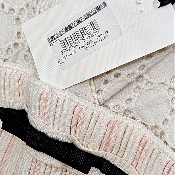 Anthropologie Coven Vanilla Pink Stripe Knit Ruched Waist w/Eyelet Midi Dress - Picture 12 of 17